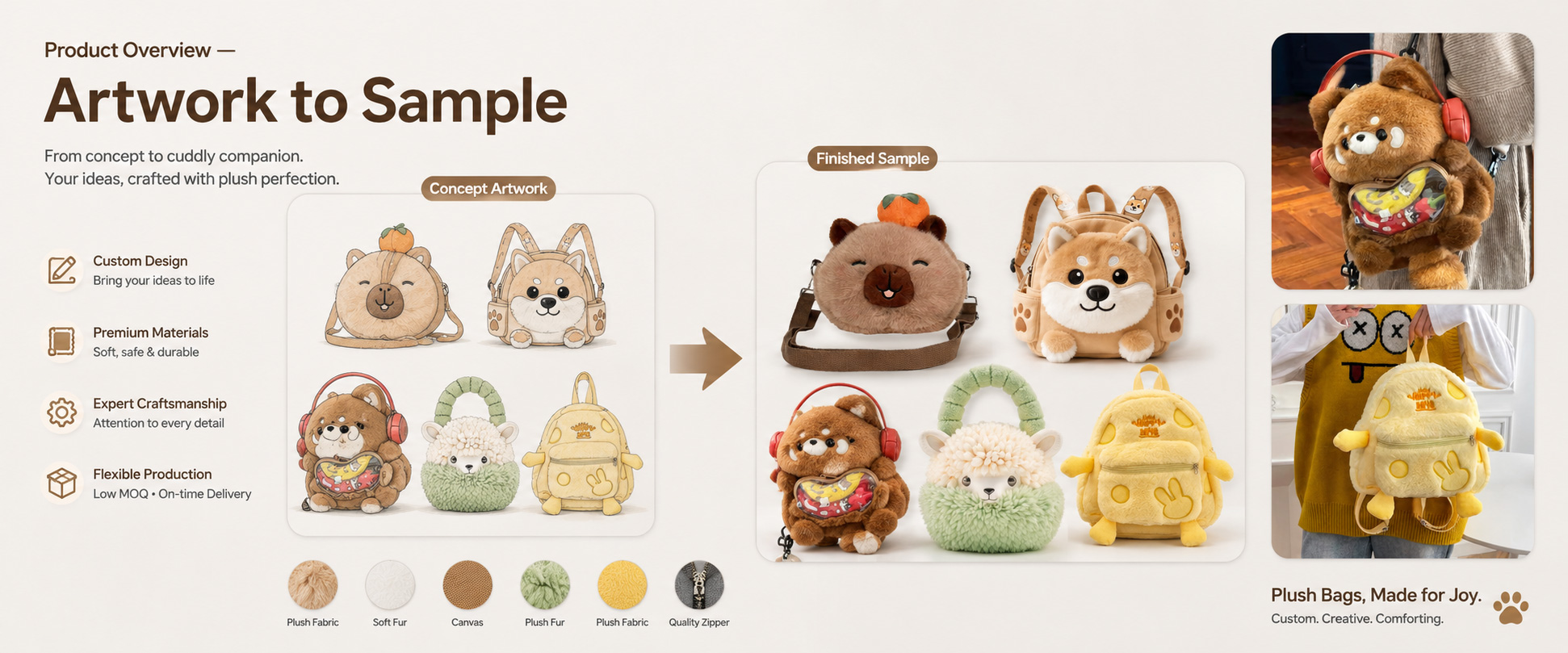 Our Custom Cute Plush Backpack is designed for children’s fashion retailers, gift shops, toy stores, supermarkets, online sellers, school accessory brands, and private label buyers.