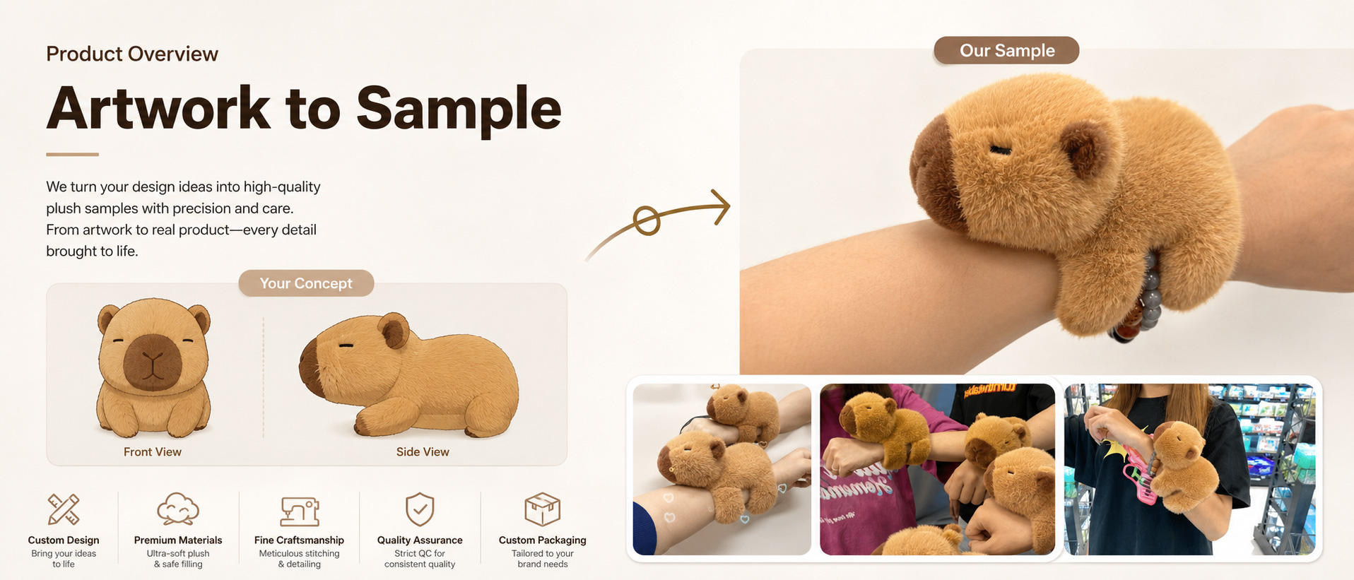 Our Guinea Pig Plush Slap Bracelet is designed for toy retailers, gift shops, supermarkets, online sellers, children’s gift brands, party favor suppliers, and private label plush toy buyers.