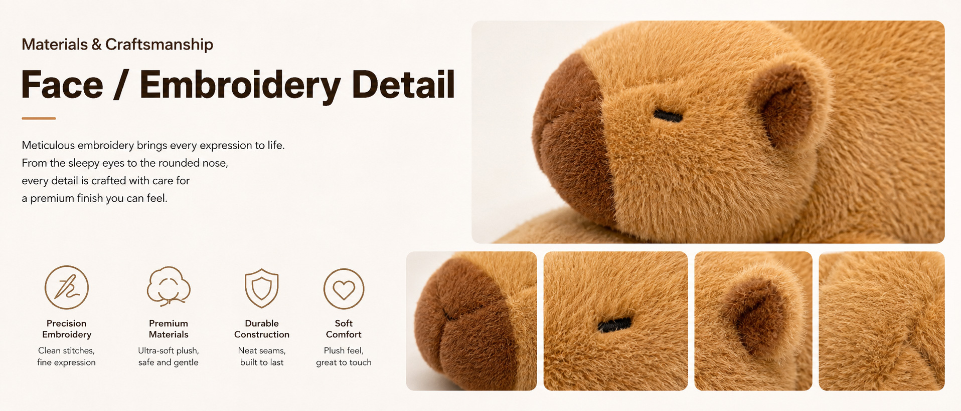 Materials and Craftsmanship

For a Guinea Pig Plush Slap Bracelet, soft fabric, smooth wristband wrapping, secure stitching, comfortable plush padding, and clean animal details are important.