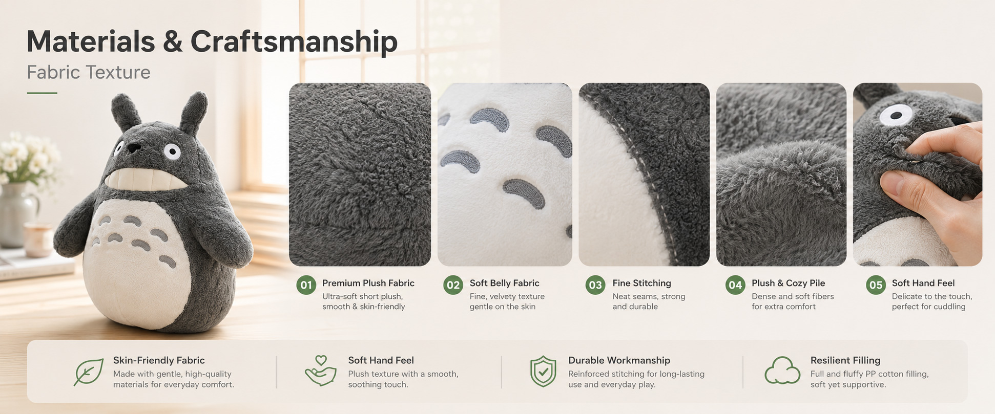 Materials and Craftsmanship

For a Hot Selling Anime Plush Toy, character accuracy, soft fabric, clean stitching, balanced filling, and expressive face details are very important.