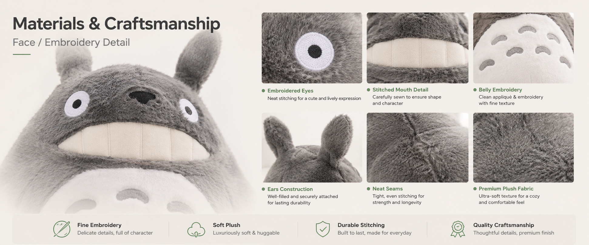 Materials and Craftsmanship

For a Hot Selling Anime Plush Toy, character accuracy, soft fabric, clean stitching, balanced filling, and expressive face details are very important.