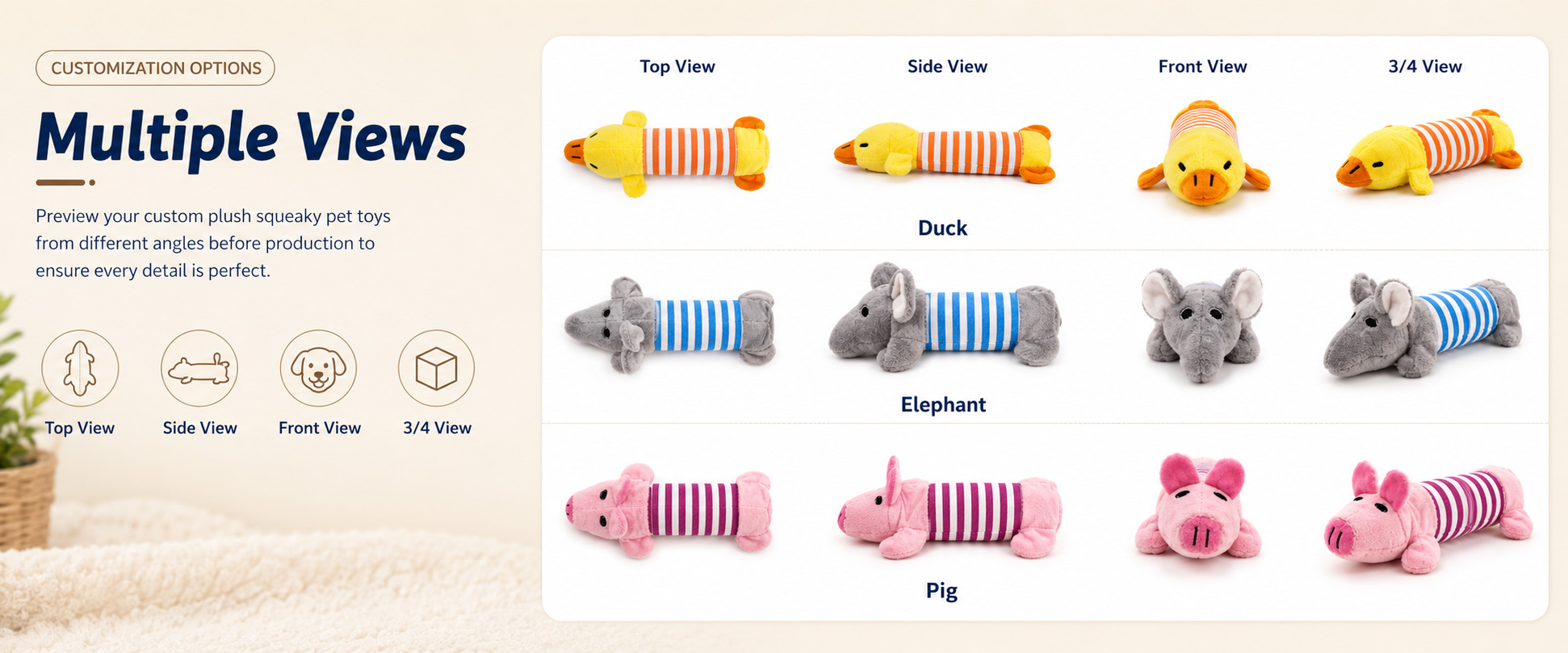 Animal Shape Dog, Duck, Bear, Rabbit, Fox, Pig, Fish, Dinosaur, Bone Shape, or Buyer-Owned Cartoon Animal Design Dog Size Target Small Dogs, Puppies, Medium Dogs, Gentle Chewers, Indoor Pets, or Buyer-Specified Pet Size Range Fabric Choice Short Plush, PV Fleece, Corduroy, Canvas Panel, Oxford Fabric, Super Soft Plush, or Custom Textile Animal Shape Dog, Duck, Bear, Rabbit, Fox, Pig, Fish, Dinosaur, Bone Shape, or Buyer-Owned Cartoon Animal Design Dog Size Target Small Dogs, Puppies, Medium Dogs, Gentle Chewers, Indoor Pets, or Buyer-Specified Pet Size Range Fabric Choice Short Plush, PV Fleece, Corduroy, Canvas Panel, Oxford Fabric, Super Soft Plush, or Custom Textile