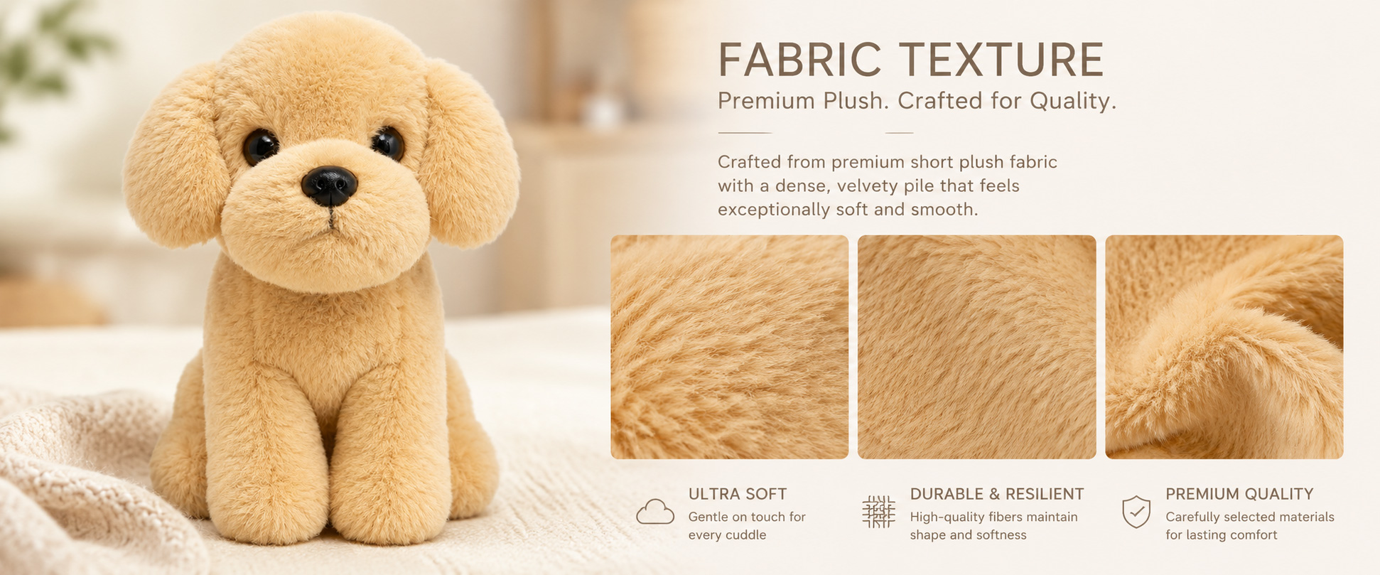 Materials and Craftsmanship

As a dog plush toy manufacturer, we focus on soft fabric selection, puppy shape control, neat stitching, and balanced filling.