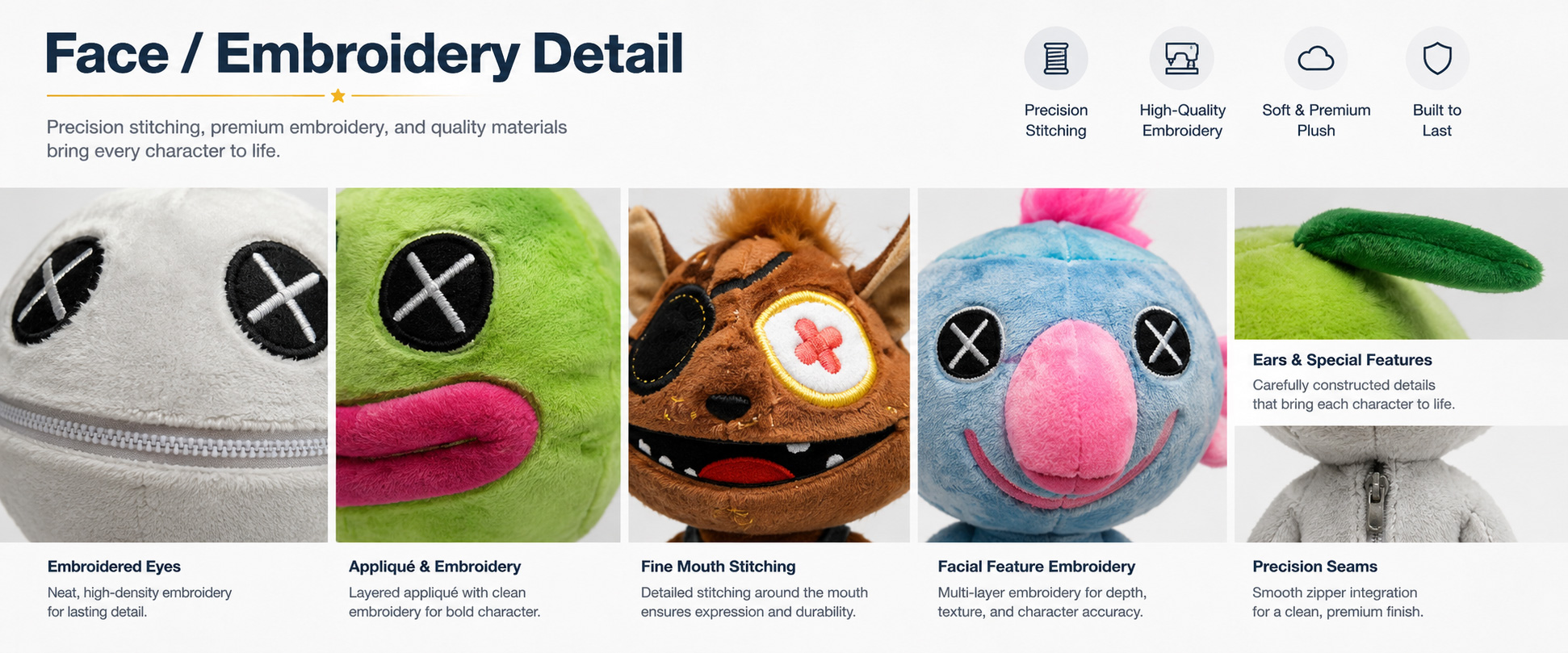 Materials and Craftsmanship

For a Custom Horror Clown Plush, character accuracy, expression design, fabric softness, stitching quality, and shape control are important.