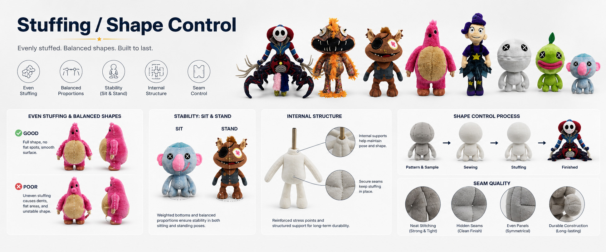 Materials and Craftsmanship For a Custom Horror Clown Plush, character accuracy, expression design, fabric softness, stitching quality, and shape control are important. Materials and Craftsmanship
For a Custom Horror Clown Plush, character accuracy, expression design, fabric softness, stitching quality, and shape control are important.