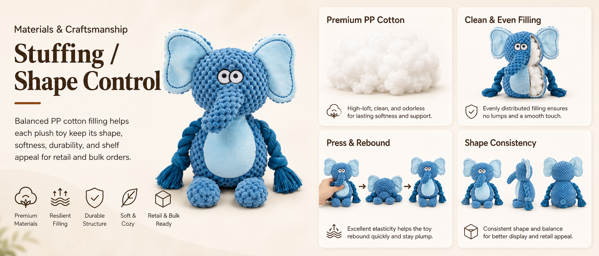Materials and Craftsmanship For an OEM Pet Dog Plush Toy, fabric durability, clean stitching, stable squeaker placement, safe structure, and cute cartoon shaping are important. Materials and Craftsmanship
For an OEM Pet Dog Plush Toy, fabric durability, clean stitching, stable squeaker placement, safe structure, and cute cartoon shaping are important.