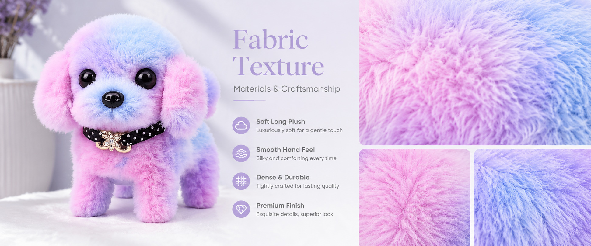 Materials and Craftsmanship For each Walking Puppy Plush Toy, we focus on soft fabric selection, stable puppy shape, neat sewing, and comfortable filling. Materials and Craftsmanship For each Walking Puppy Plush Toy, we focus on soft fabric selection, stable puppy shape, neat sewing, and comfortable filling.