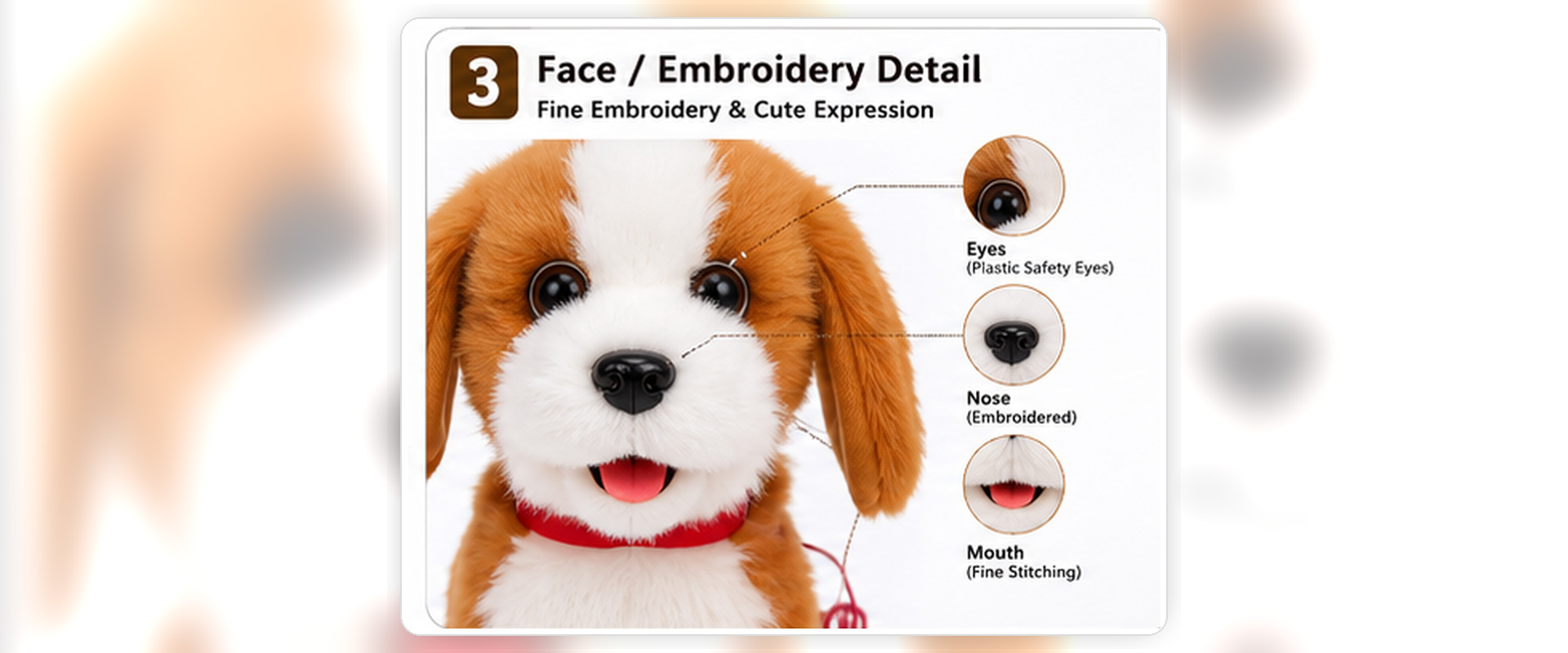 Materials and Craftsmanship

For an OEM Talking Plush Puppy Kitten, soft fabric, stable electronic module placement, smooth walking movement, clear sound output, secure stitching, and cute pet shaping are important.