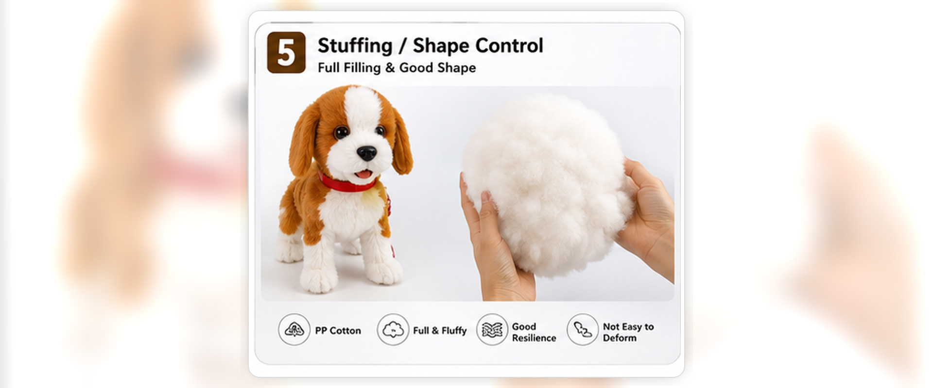 Materials and Craftsmanship

For an OEM Talking Plush Puppy Kitten, soft fabric, stable electronic module placement, smooth walking movement, clear sound output, secure stitching, and cute pet shaping are important.
