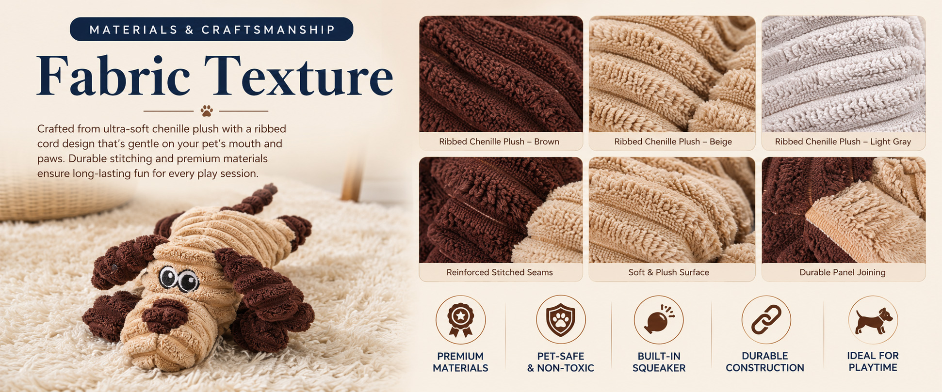Materials and Craftsmanship For an Eco-Friendly Plush Dog Toy, material selection, clean stitching, stable sound insert placement, soft hand feel, and suitable pet-play structure are important.