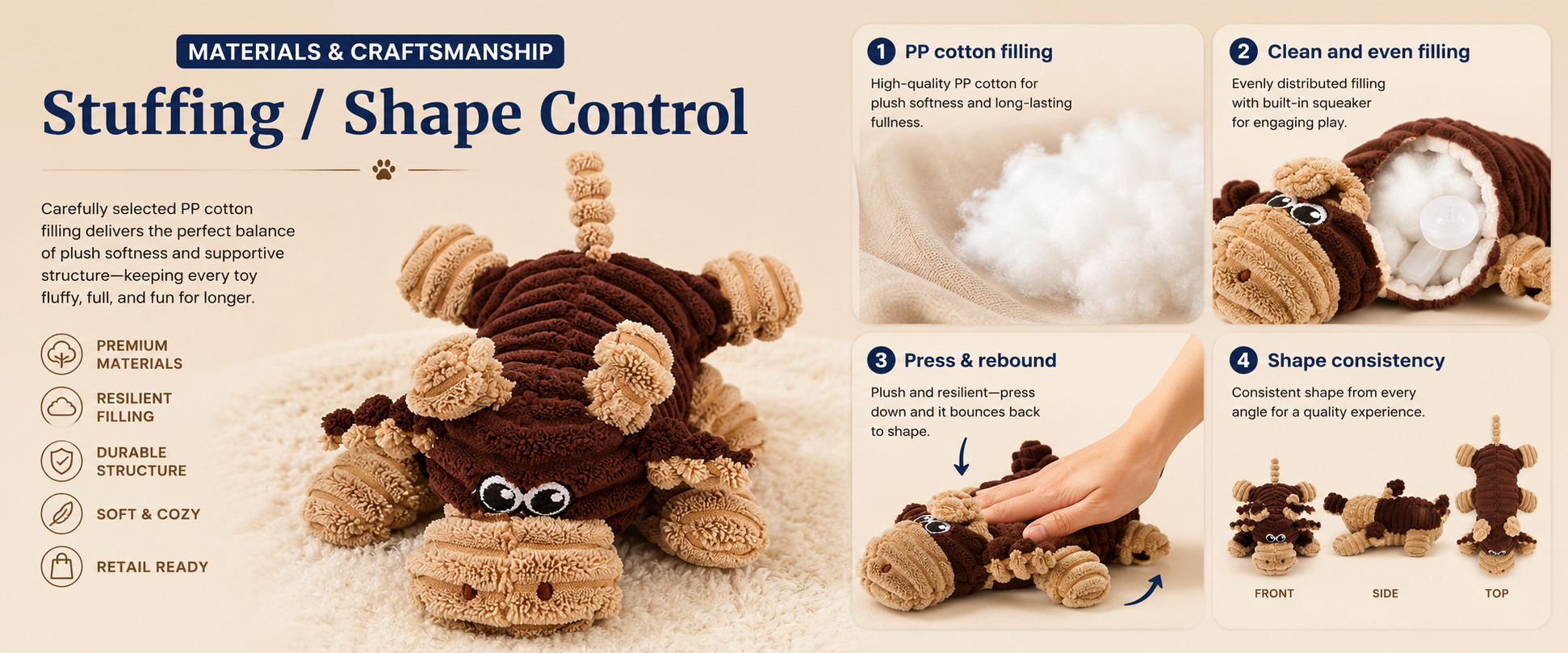 Materials and Craftsmanship For an Eco-Friendly Plush Dog Toy, material selection, clean stitching, stable sound insert placement, soft hand feel, and suitable pet-play structure are important. Materials and Craftsmanship For an Eco-Friendly Plush Dog Toy, material selection, clean stitching, stable sound insert placement, soft hand feel, and suitable pet-play structure are important.