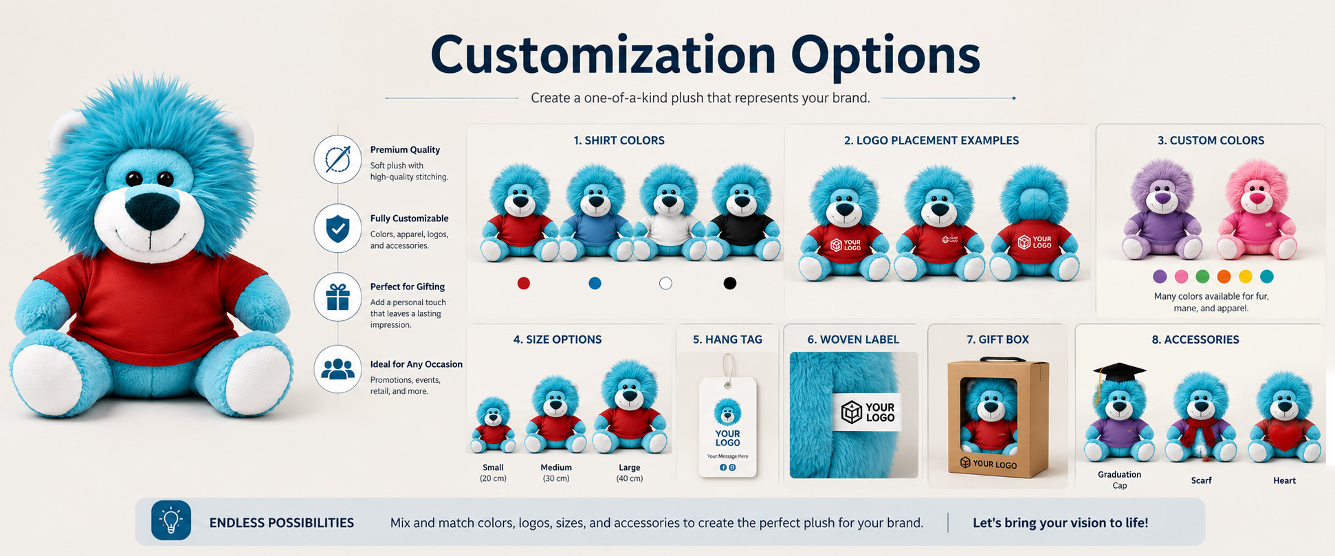 As a Mascot Plush Toy Manufacturer, we can customize the plush mascot according to buyer artwork, brand identity, target audience, campaign purpose, and budget.