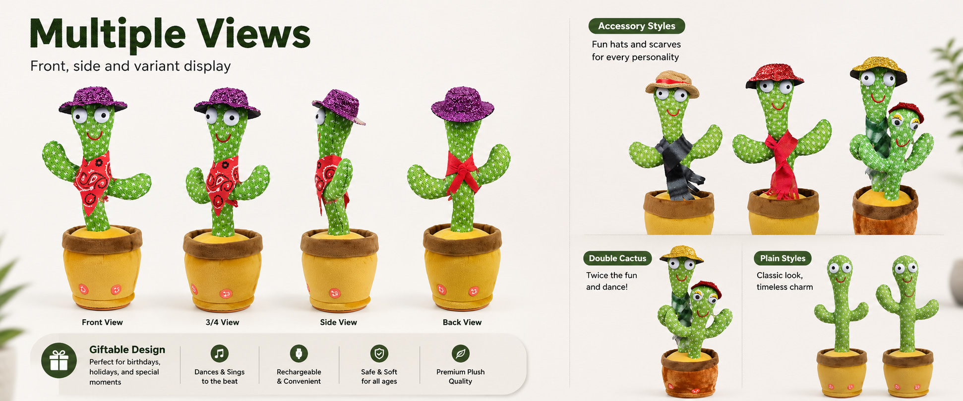 Cactus Design Classic Cactus, Cute Cactus, Dancing Cactus, Smiling Cactus, Character Cactus, or Buyer-Owned Design Size Options Small Gift Size, Medium Plush Size, Large Display Size, Kids’ Gift Size, or Custom Dimensions Fabric Choice Short Plush, Super Soft Plush, Crystal Plush, PV Fleece, Velboa, Printed Plush Fabric, or Custom Textile