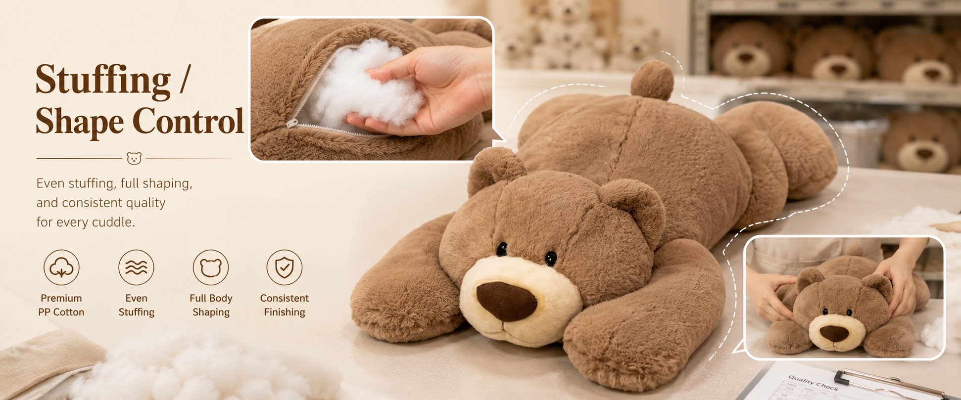 Materials and Craftsmanship For a Weighted Bear Hug Pillow, soft fabric, strong stitching, balanced weight distribution, smooth pillow shape, and clear instruction support are important.