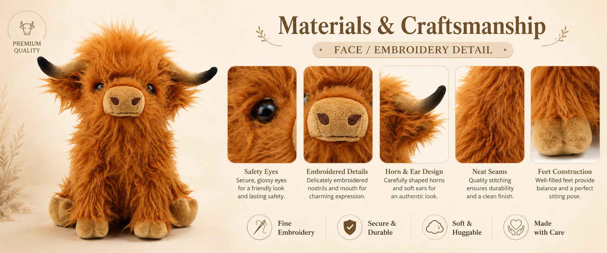 Materials and Craftsmanship

As a custom plush toy manufacturer, we focus on soft fabric selection, realistic animal shape, balanced filling, and clean finishing.