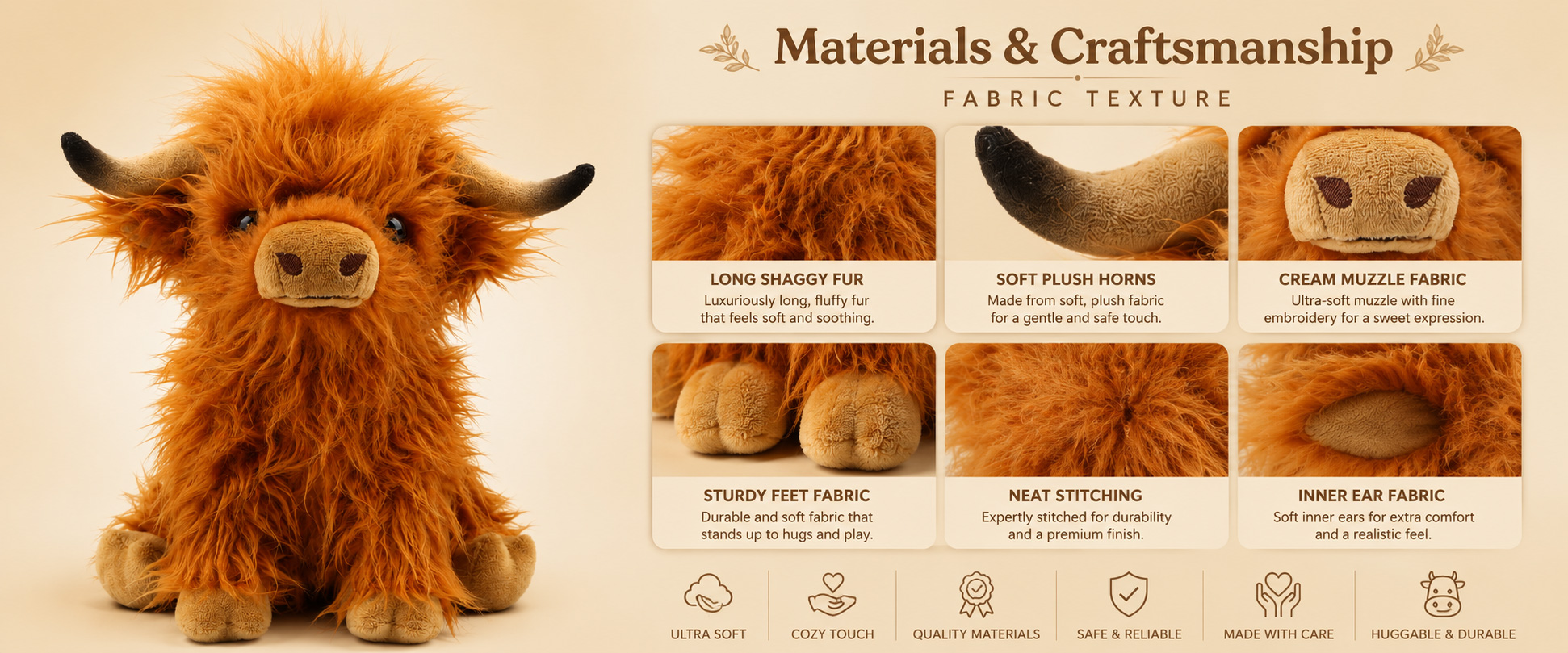 Materials and Craftsmanship

As a custom plush toy manufacturer, we focus on soft fabric selection, realistic animal shape, balanced filling, and clean finishing.