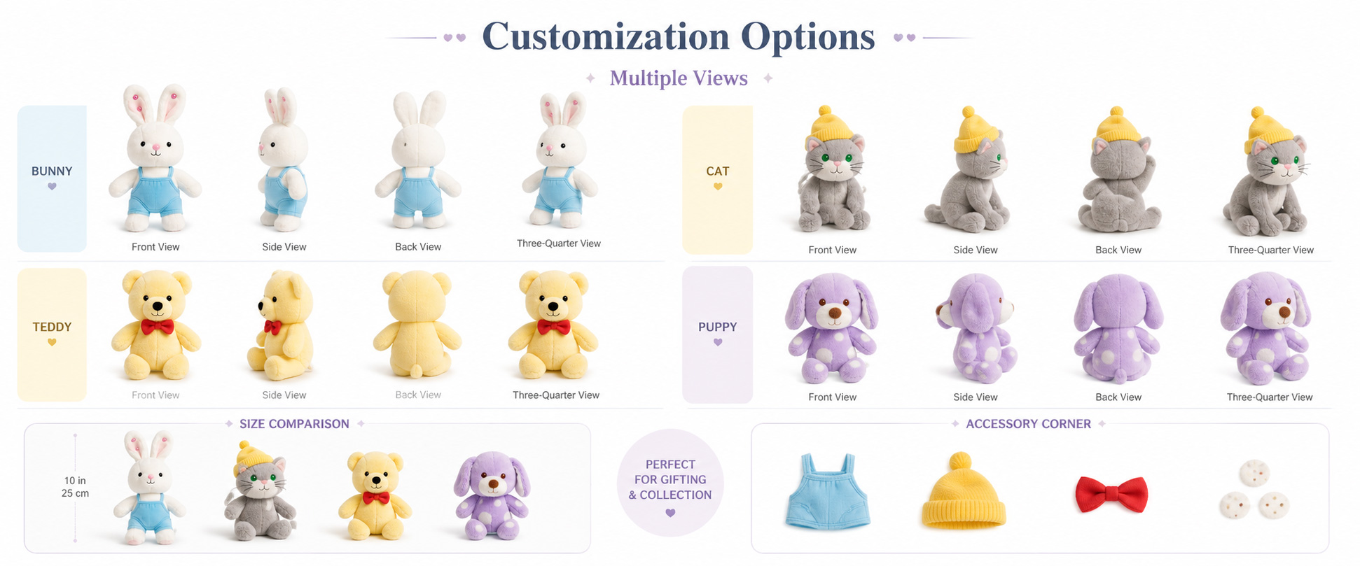 Plush Design	Baby Teddy Bear, Baby Animal Plush, Comfort Doll, First Plush Toy, Soft Character Doll, or Custom Design
Size Options	Mini, Small, Medium, Baby Gift Size, Comfort Toy Size, Gift Box Size, or Custom Dimensions
Fabric Choice	Super Soft Plush, Minky Fabric, Short Plush, PV Fleece, Velboa, Smooth Plush, or Custom Fabric