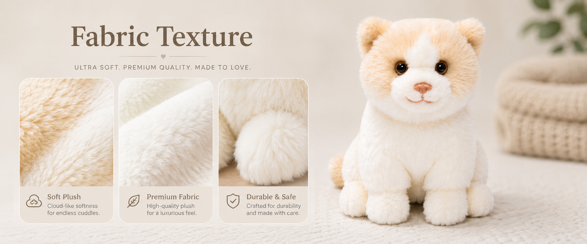 Materials and Craftsmanship

For a Soft Plush Cat Toy, fabric softness, cat shape, stitching quality, and filling balance are important for both appearance and customer experience.