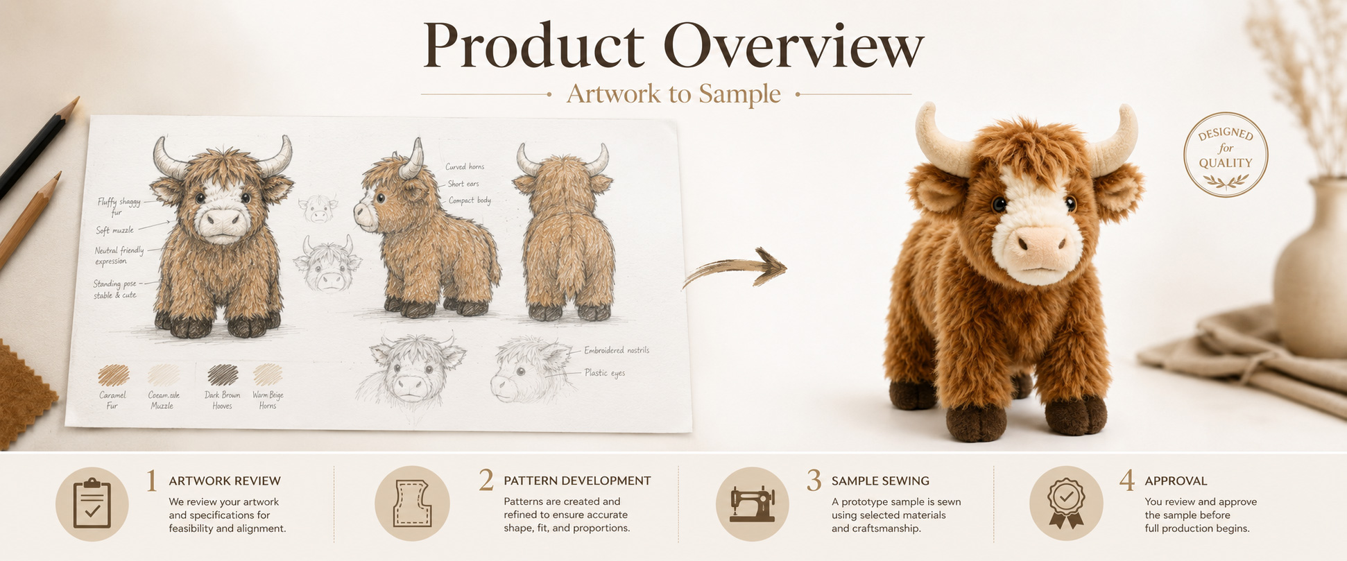 Our Realistic Highland Cow Plush Toy is designed for retailers, toy brands, gift shops, souvenir stores, wholesalers, distributors, and private label buyers who need a soft, cute, and retail-ready farm animal plush product.