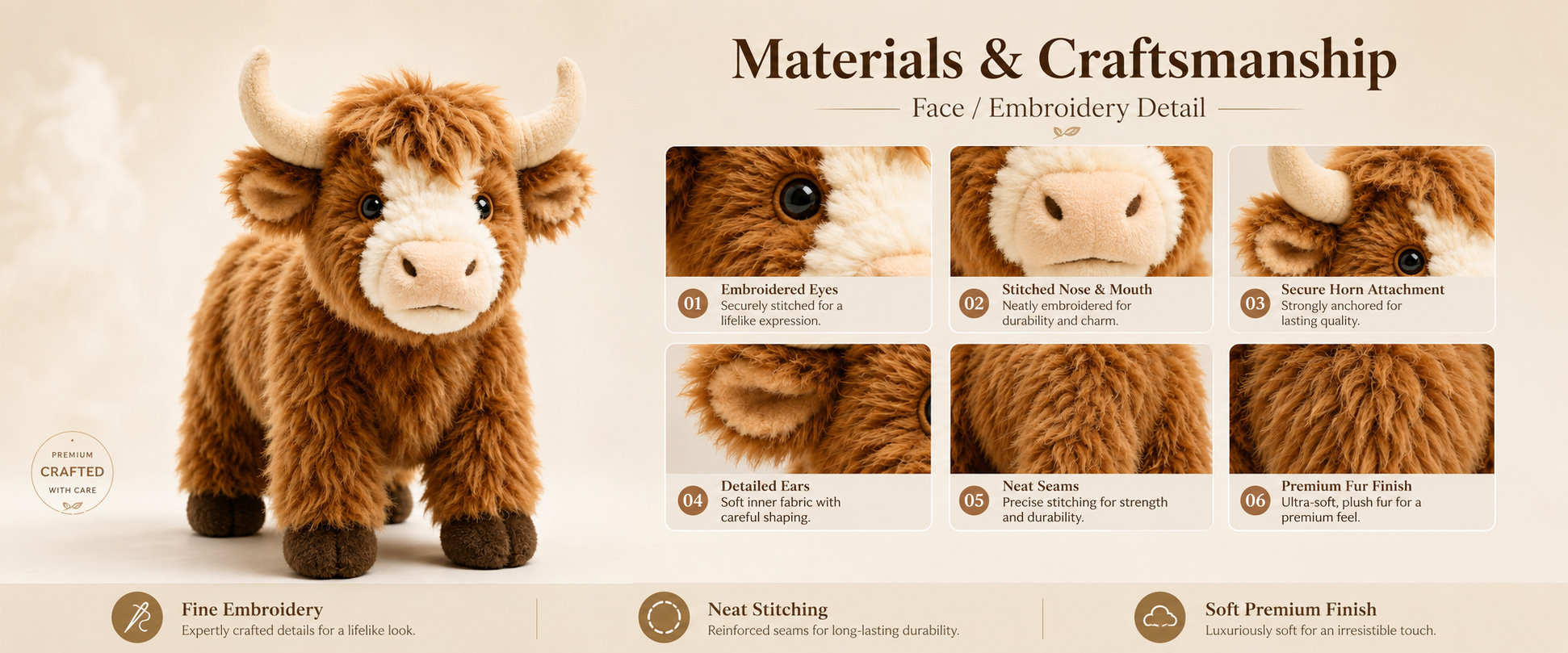 Materials and Craftsmanship

As a plush toy manufacturer, we focus on soft fabric selection, realistic animal shape, balanced filling, and clean finishing.