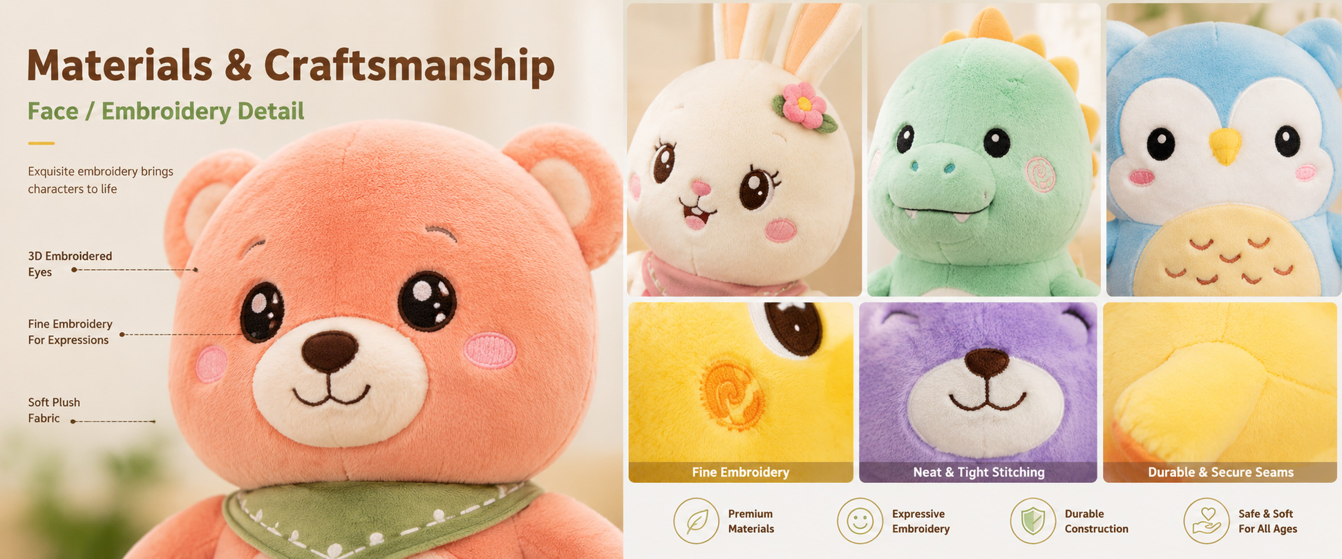 Materials and Craftsmanship

For a Mini Anime Plush Toy, small-size accuracy, soft fabric, clean stitching, cute expression, and balanced filling are important.