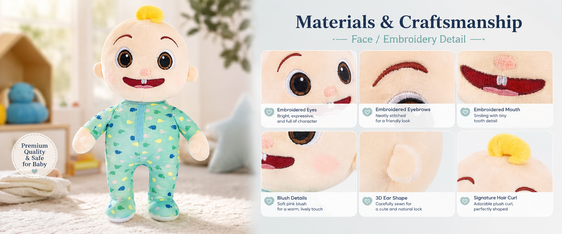 Materials and Craftsmanship

For a Low MOQ Custom Plush Toy, soft fabric, clean stitching, balanced filling, and gentle design details are important.
