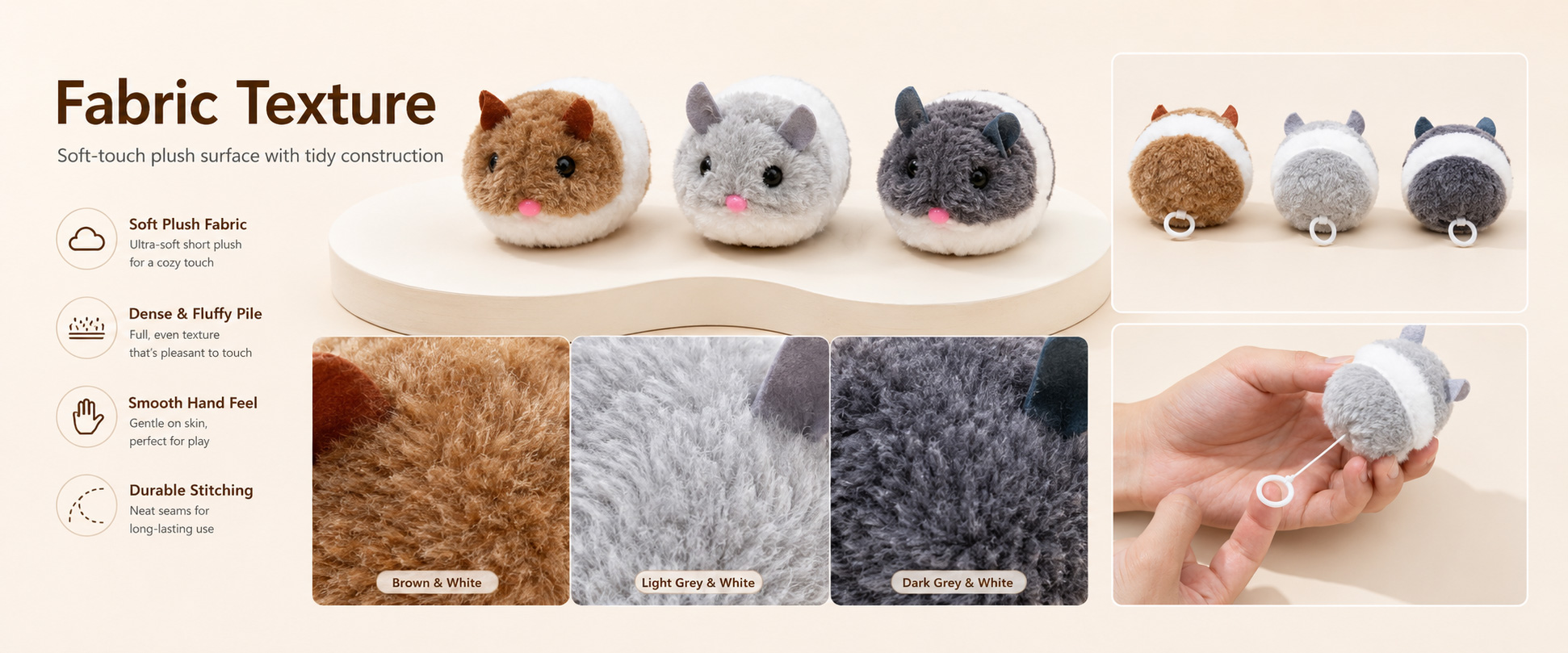 Materials and Craftsmanship

For a Pull Wire Plush Mouse Toy, soft fabric, compact mouse shape, stable movement mechanism, secure stitching, and balanced filling are important.