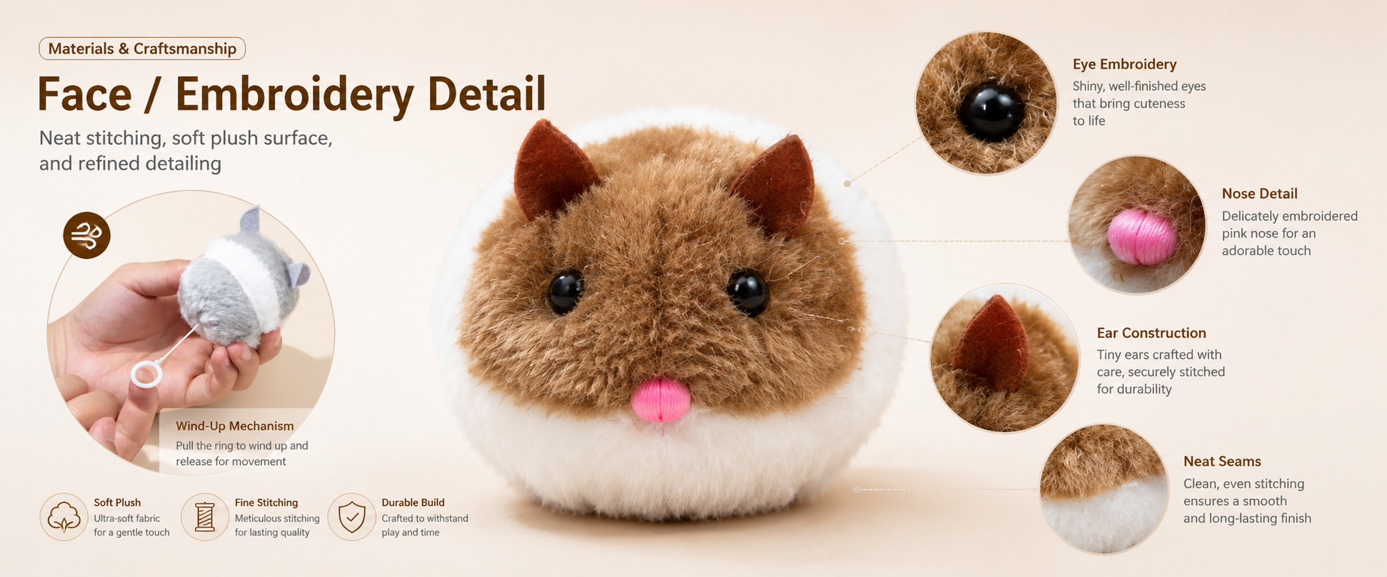 Materials and Craftsmanship

For a Pull Wire Plush Mouse Toy, soft fabric, compact mouse shape, stable movement mechanism, secure stitching, and balanced filling are important.