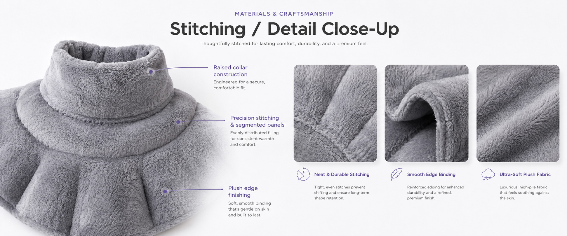Materials and Craftsmanship

For a Neck Shoulder Plush Wrap, soft fabric, smooth stitching, comfortable shape, balanced filling, and clean finishing are important.