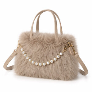 Women Plush Beaded Crossbody Bag | Fluffy Small Square Shoulder Bag