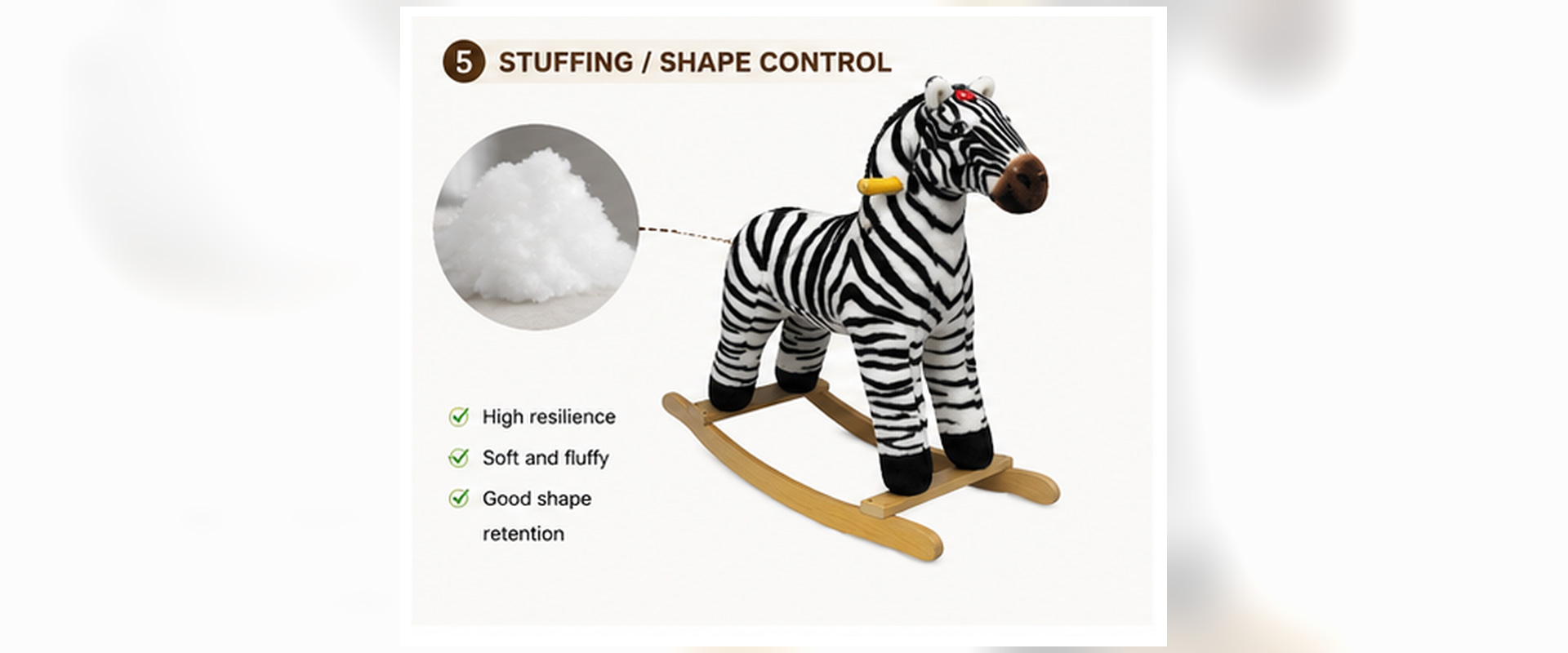 Materials and Craftsmanship For a Rocking Ride On Zebra Plush, soft plush fabric, stable internal structure, balanced rocking base, secure stitching, and accurate zebra shaping are important. Materials and Craftsmanship
For a Rocking Ride On Zebra Plush, soft plush fabric, stable internal structure, balanced rocking base, secure stitching, and accurate zebra shaping are important.