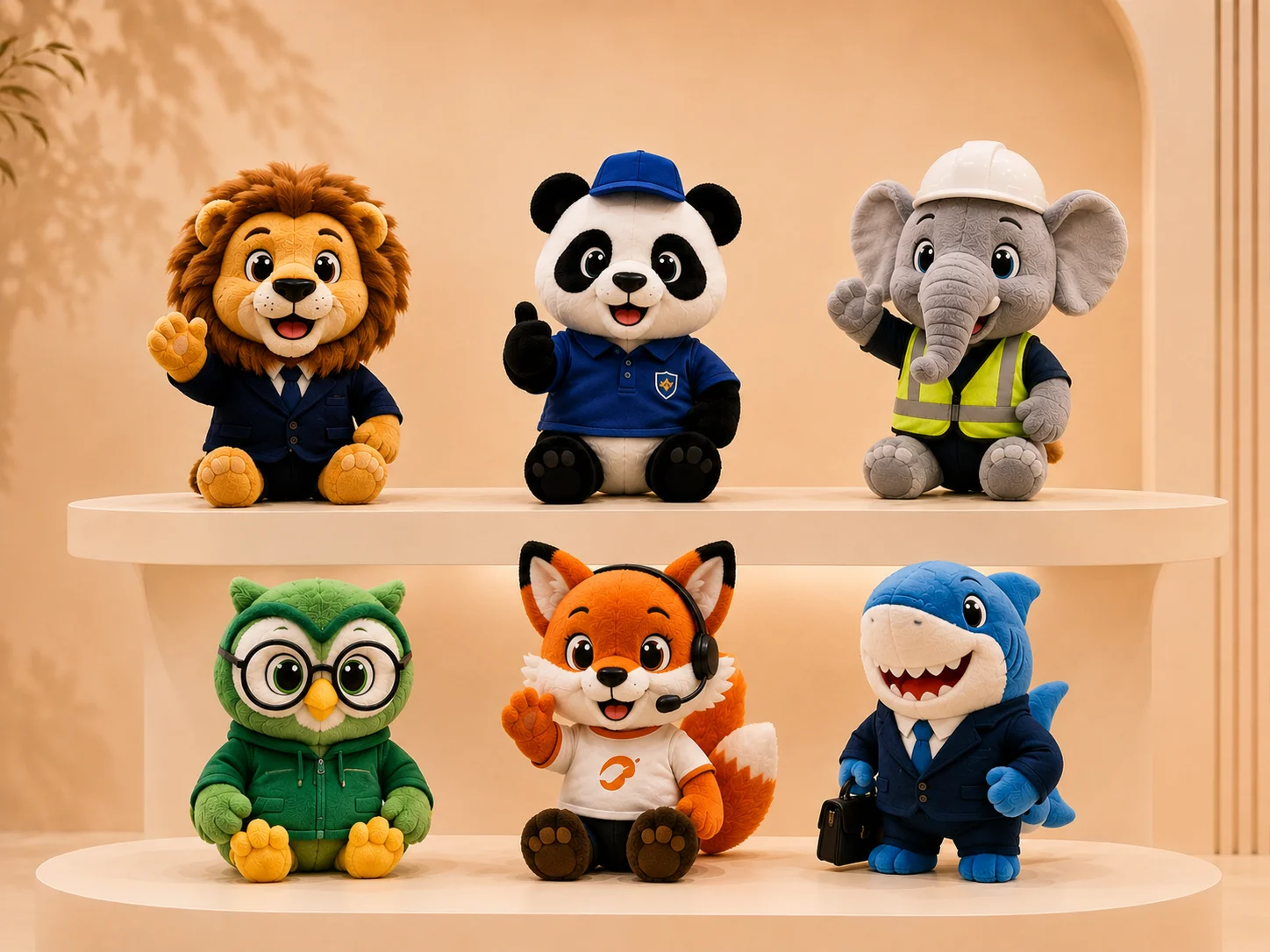 Corporate mascot plush toys manufactured for promotional branding