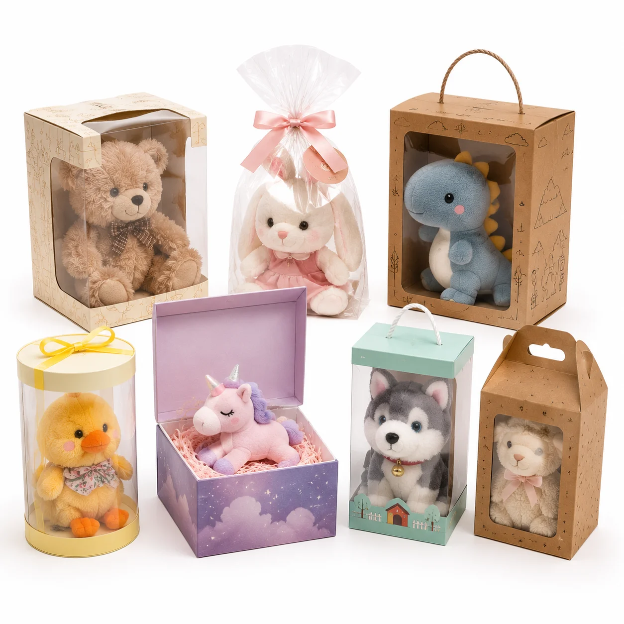 Complete custom plush packaging process from retail box to worldwide delivery