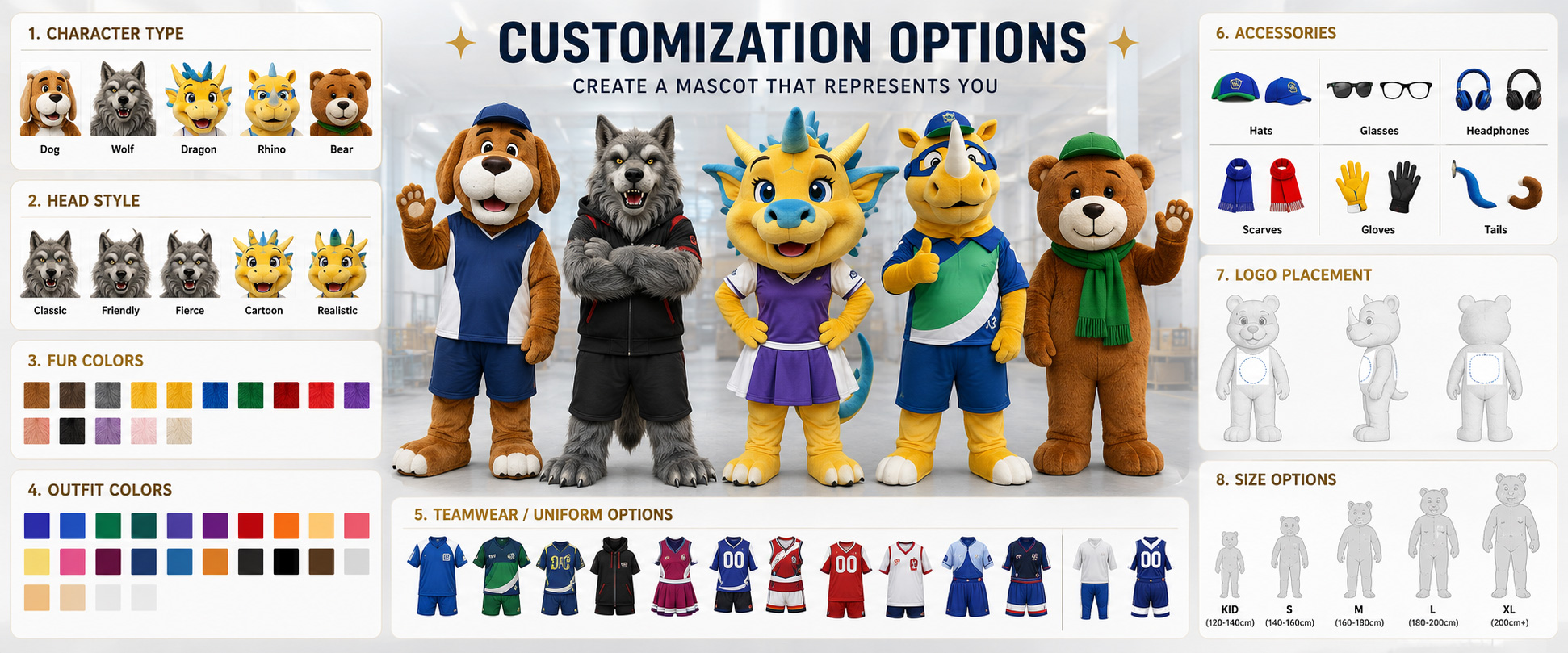 Mascot Type Brand Character, Animal Mascot, School Mascot, Sports Team Mascot, Logo Character, or Campaign Character Size and Shape Mini Plush, Medium Plush, Large Plush, Sitting Style, Standing Style, Keychain Plush, or Custom Shape Fabric Choice Short Plush, Super Soft Plush, Long Plush, Smooth Plush, PV Fleece, Minky Fabric, or Fluffy Plush